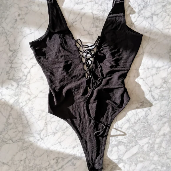 BCBG Plunging-V Lace-up "Tatum" Bodysuit - Picture 3 of 8